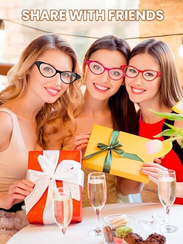 Dunzy 10 Pairs Cat Eye Rhinestone Glasses Retro 50s 60s Cateye Glasses Old Lady Glasses Carnival Sock Hop Party Decorations(Classic Color) in Kuwait