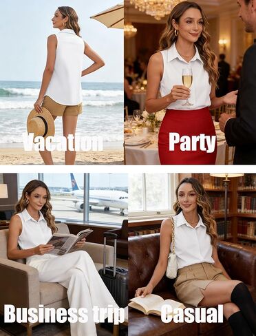 HOTOUCH Women's Sleeveless Button Down Shirts Hidden-Button Front Casual Loose Dressy Blouses V Neck Work Tank Tops in Kuwait