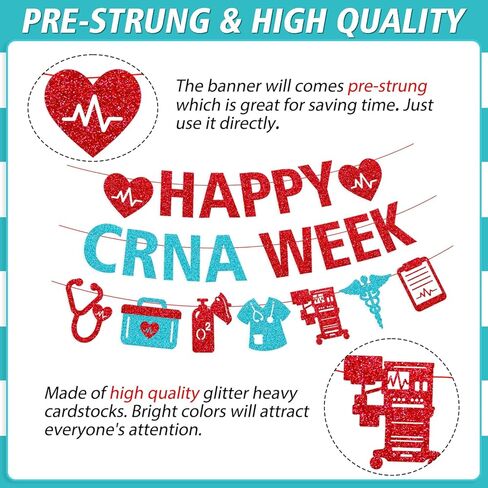 لافتة أسبوع CRNA السعيدة، ديكورات أسبوع CRNA، ممرضة مسجلة معتمدة، ديكور أسبوع ممرضة التخدير، تقدير ممرضة التخدير، خلفية الحفلة، لوازم لامعة حمراء in Kuwait