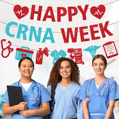 لافتة أسبوع CRNA السعيدة، ديكورات أسبوع CRNA، ممرضة مسجلة معتمدة، ديكور أسبوع ممرضة التخدير، تقدير ممرضة التخدير، خلفية الحفلة، لوازم لامعة حمراء in Kuwait