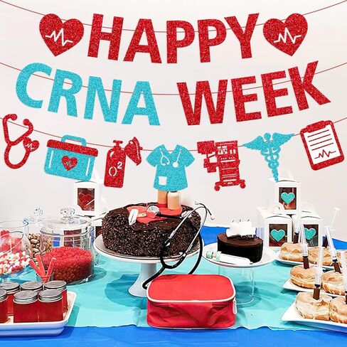 لافتة أسبوع CRNA السعيدة، ديكورات أسبوع CRNA، ممرضة مسجلة معتمدة، ديكور أسبوع ممرضة التخدير، تقدير ممرضة التخدير، خلفية الحفلة، لوازم لامعة حمراء in Kuwait