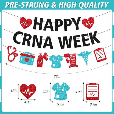 لافتة أسبوع CRNA السعيدة، ديكورات أسبوع CRNA، ممرضة مسجلة معتمدة، ديكور أسبوع ممرضة التخدير، تقدير ممرضة التخدير، خلفية الحفلة، لوازم لامعة سوداء in Kuwait