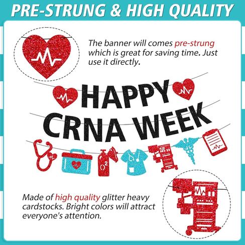 لافتة أسبوع CRNA السعيدة، ديكورات أسبوع CRNA، ممرضة مسجلة معتمدة، ديكور أسبوع ممرضة التخدير، تقدير ممرضة التخدير، خلفية الحفلة، لوازم لامعة سوداء in Kuwait