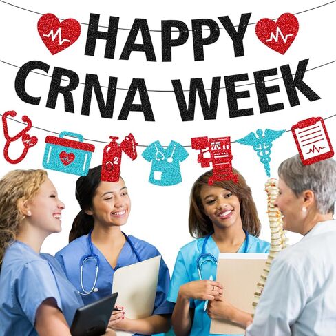 لافتة أسبوع CRNA السعيدة، ديكورات أسبوع CRNA، ممرضة مسجلة معتمدة، ديكور أسبوع ممرضة التخدير، تقدير ممرضة التخدير، خلفية الحفلة، لوازم لامعة سوداء in Kuwait