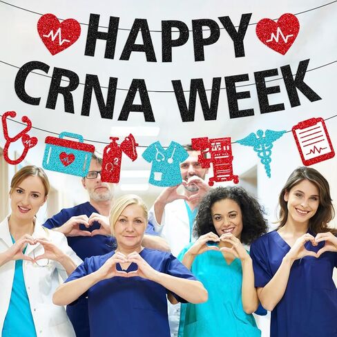 لافتة أسبوع CRNA السعيدة، ديكورات أسبوع CRNA، ممرضة مسجلة معتمدة، ديكور أسبوع ممرضة التخدير، تقدير ممرضة التخدير، خلفية الحفلة، لوازم لامعة سوداء in Kuwait