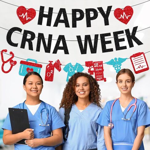 لافتة أسبوع CRNA السعيدة، ديكورات أسبوع CRNA، ممرضة مسجلة معتمدة، ديكور أسبوع ممرضة التخدير، تقدير ممرضة التخدير، خلفية الحفلة، لوازم لامعة سوداء in Kuwait