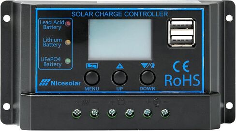 Nicesolar 20A 12V 24V جهاز التحكم بالشحن الشمسي PWM منظم لنظام مجموعة الألواح الشمسية AGM جل حمض الرصاص المختوم وبطارية الليثيوم، LiFePO4 بطارية ليثيوم أيون فوسفات ذات دورة عميقة in Kuwait