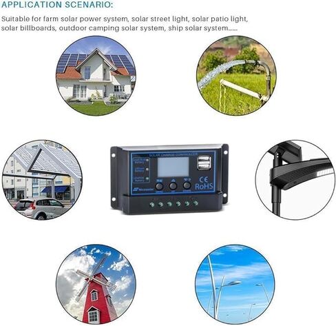 Nicesolar 20A 12V 24V جهاز التحكم بالشحن الشمسي PWM منظم لنظام مجموعة الألواح الشمسية AGM جل حمض الرصاص المختوم وبطارية الليثيوم، LiFePO4 بطارية ليثيوم أيون فوسفات ذات دورة عميقة in Kuwait