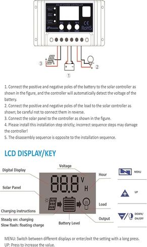 Nicesolar 20A 12V 24V جهاز التحكم بالشحن الشمسي PWM منظم لنظام مجموعة الألواح الشمسية AGM جل حمض الرصاص المختوم وبطارية الليثيوم، LiFePO4 بطارية ليثيوم أيون فوسفات ذات دورة عميقة in Kuwait