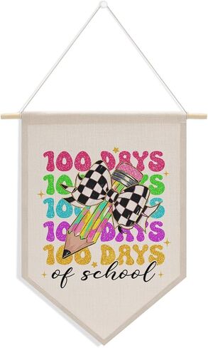 100th Day of School Pennant Flag, Classroom Decor, Kindergarten Primary High School 100 Days Classroom Party Supplies Decorations, Coquette Bow Pencil Hanging Pennant Flag Banner Wall Sign in Saudi Arabia
