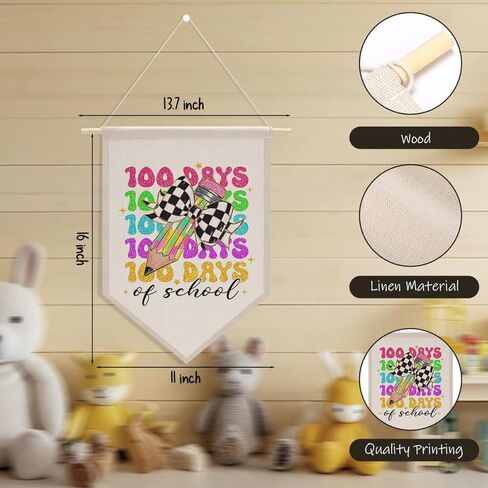 100th Day of School Pennant Flag, Classroom Decor, Kindergarten Primary High School 100 Days Classroom Party Supplies Decorations, Coquette Bow Pencil Hanging Pennant Flag Banner Wall Sign in Saudi Arabia