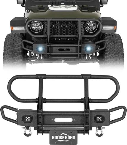 Hooke Road Gladiator Front Bumper Bull Bar Grille Brush Guard for 2018-2025 Jeep Wrangler JL & Gladiator JT 2/4 Doors, Tubular Bumper with Winch Plate & D-rings in Saudi Arabia