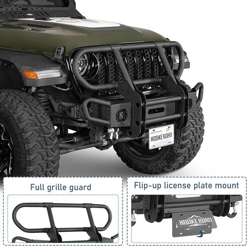 Hooke Road Gladiator Front Bumper Bull Bar Grille Brush Guard for 2018-2025 Jeep Wrangler JL & Gladiator JT 2/4 Doors, Tubular Bumper with Winch Plate & D-rings in Saudi Arabia