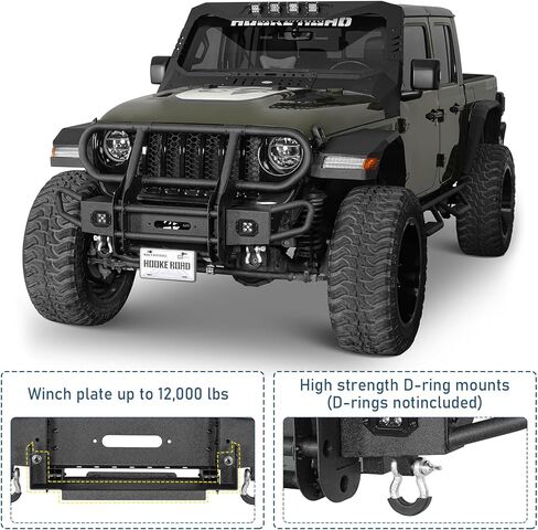Hooke Road Gladiator Front Bumper Bull Bar Grille Brush Guard for 2018-2025 Jeep Wrangler JL & Gladiator JT 2/4 Doors, Tubular Bumper with Winch Plate & D-rings in Saudi Arabia