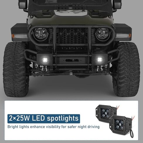 Hooke Road Gladiator Front Bumper Bull Bar Grille Brush Guard for 2018-2025 Jeep Wrangler JL & Gladiator JT 2/4 Doors, Tubular Bumper with Winch Plate & D-rings in Saudi Arabia