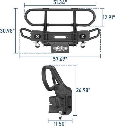 Hooke Road Gladiator Front Bumper Bull Bar Grille Brush Guard for 2018-2025 Jeep Wrangler JL & Gladiator JT 2/4 Doors, Tubular Bumper with Winch Plate & D-rings in Saudi Arabia