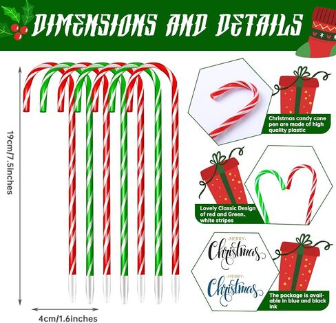 Outus 60 Pieces Christmas Candy Cane Pen Bulk Stripes Ballpoint Pens with Black and Blue Ink for Xmas Stocking Stuffers Classroom Gifts Holiday Party Favors Goodie Bag Fillers (Red White, Green White) in Saudi Arabia