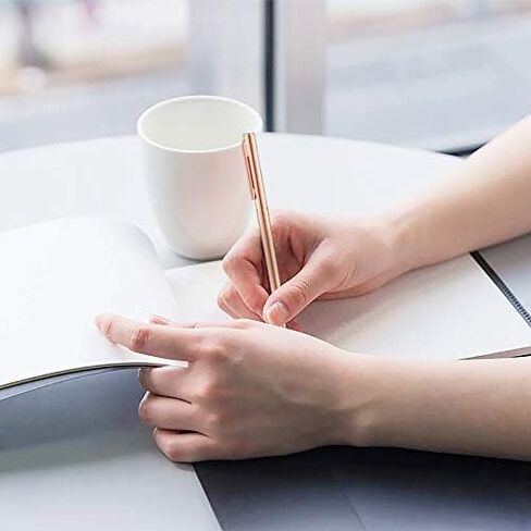 أقلام حبر جاف معدنية رفيعة قابلة للسحب من Unibene - ذهبي وردي، هدية رائعة لطلاب المكاتب الموحدة والمعلمين وحفلات الزفاف وأعياد الميلاد، نقطة متوسطة (1 مم) 6 عبوات بالحبر الأسود in Kuwait