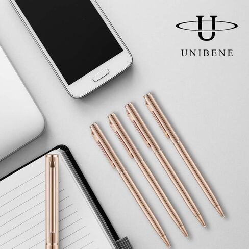 أقلام حبر جاف معدنية رفيعة قابلة للسحب من Unibene - ذهبي وردي، هدية رائعة لطلاب المكاتب الموحدة والمعلمين وحفلات الزفاف وأعياد الميلاد، نقطة متوسطة (1 مم) 6 عبوات بالحبر الأسود in Kuwait