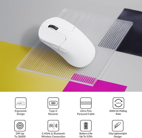 M3 Mini 4K Wireless Mouse Signature Edition 5.1/2.4 GHz/Wired Optical Mouse, Ultra-Lightweight 55g Programmable PixArt 3395 Sensor with up to 26,000 DPI/ 650 IPS for Windows Mac Linux - Black in Kuwait