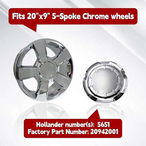 1PC New Chrome Wheel Center Cap Cover #5651 Fits Silverado Tahoe Suburban LTZ 2015-2018 | Compatible with 20"x9" 5-Spoke Factory Wheels | Replaces Part# 20942001 in Saudi Arabia