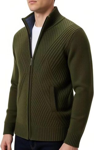 VtuAOL Men's Cardigan Sweaters Full Zip Sweaters Stand Collar Casual Knitted Cardigan with Pockets in Kuwait