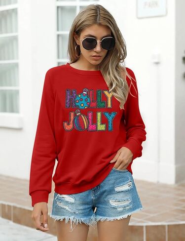 FAYALEQ Merry Christmas Sweatshirt for Women Christmas Light Long Sleeve Shirt Xmas Holiday Crewneck Pullover Tops in Kuwait