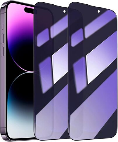 [2 Pack Compatible with iPhone 13 / iPhone 13 Pro/iPhone 14 Anti-Blue Light Privacy Screen Protector 6.1", Scratch Resistant, Anti-Shatter Tempered Glass Film, Rounded Edge Full Coverage in Saudi Arabia