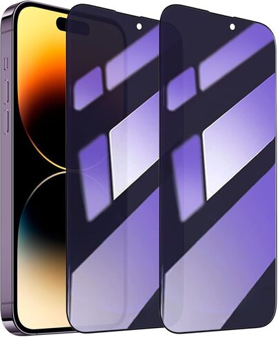 [2 Pack Compatible with iPhone 13 / iPhone 13 Pro/iPhone 14 Anti-Blue Light Privacy Screen Protector 6.1", Scratch Resistant, Anti-Shatter Tempered Glass Film, Rounded Edge Full Coverage in Saudi Arabia