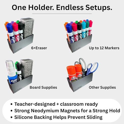 Corbie Magnetic Dry Erase Marker Holder for Whiteboard, Fridge, Locker with Eraser Slot, Low-Profile Organizer, Non-Slip Silicone Pads, Holds 6 Markers and 1 Eraser (Glossy Green) in Saudi Arabia