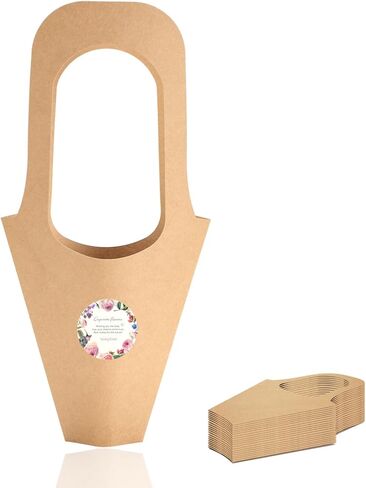 xialgshe 20 Pcs kraft paper flowers gift bags bouquets bags cones flower bouquet bags with handle to make bouquets for wedding,paper wedding birthday gift bag valentines day gift bag (Kraft Paper, medium) in Kuwait