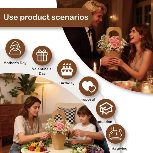 xialgshe 20 Pcs kraft paper flowers gift bags bouquets bags cones flower bouquet bags with handle to make bouquets for wedding,paper wedding birthday gift bag valentines day gift bag (Kraft Paper, medium) in Kuwait