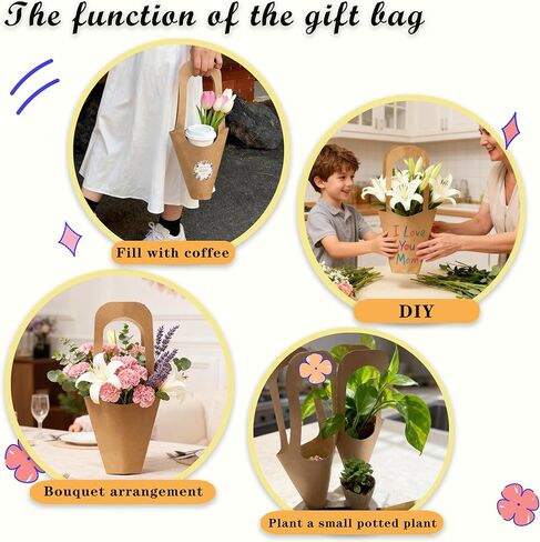 xialgshe 20 Pcs kraft paper flowers gift bags bouquets bags cones flower bouquet bags with handle to make bouquets for wedding,paper wedding birthday gift bag valentines day gift bag (Kraft Paper, medium) in Kuwait