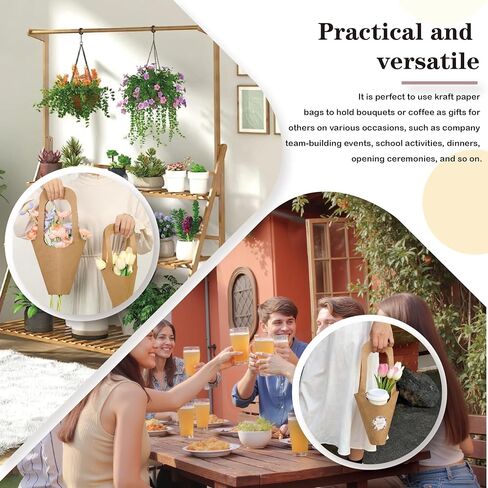 xialgshe 20 Pcs kraft paper flowers gift bags bouquets bags cones flower bouquet bags with handle to make bouquets for wedding,paper wedding birthday gift bag valentines day gift bag (Kraft Paper, medium) in Kuwait