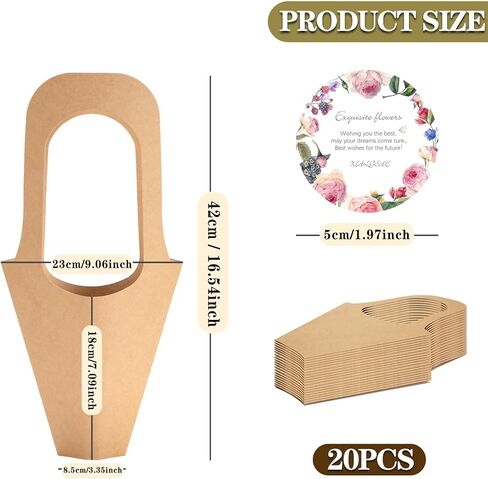 xialgshe 20 Pcs kraft paper flowers gift bags bouquets bags cones flower bouquet bags with handle to make bouquets for wedding,paper wedding birthday gift bag valentines day gift bag (Kraft Paper, medium) in Kuwait