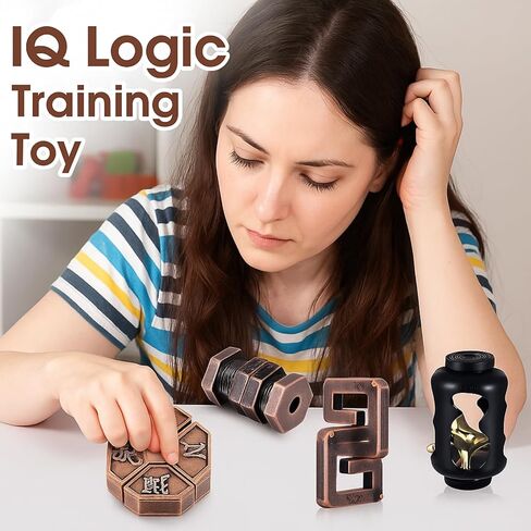 Wettarn 9 Pcs Metal Brain Teaser Puzzles Teaser 3D Steel Puzzle for Adults Unlock Interlocking Games IQ Education Smart Logic Test Toys for Adults Mind Challenge(Novelty Style) in Kuwait