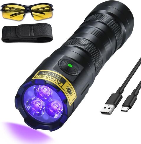 DARKBEAM UV Flashlight 395nm Black Light, 3 LEDs Powerful Ultraviolet Flashlights Rechargeable USB-C, Mini Woods Lamps Long Life - Water Resistant, Pet Urine Detector, for Fluorescent Detection in Saudi Arabia