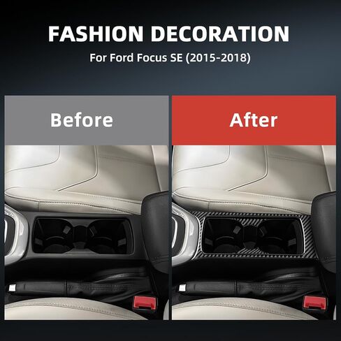 ملصق حامل أكواب لعتاد السيارة من ألياف الكربون الحقيقية، يغطي لسيارة Ford Focus SE (2015-2018)، ملصق داخلي لملحقات السيارة، أحمر in Kuwait
