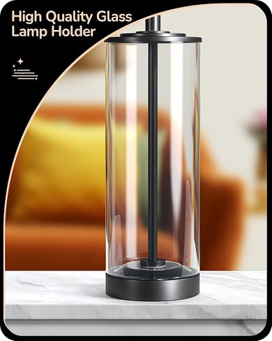 EDISHINE 23.6" Glass Table Lamp Set of 2, DIY Refillable Bedside Lamp with Linen Lampshade & Rotary Switch, E26 Base, Nightstand Light for Living Room, Bedroom, Office in Kuwait