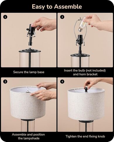 EDISHINE 23.6" Glass Table Lamp Set of 2, DIY Refillable Bedside Lamp with Linen Lampshade & Rotary Switch, E26 Base, Nightstand Light for Living Room, Bedroom, Office in Kuwait