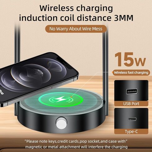 Koopala 15W Wireless Charging Bedside LED Table Lamps Set of 2, Modern Small Nightstand Lights with Type-C&USB-Port, Dimmable Night Desk Lamp for Reading Bedroom Dinner Living Room Home Office-Black in Saudi Arabia