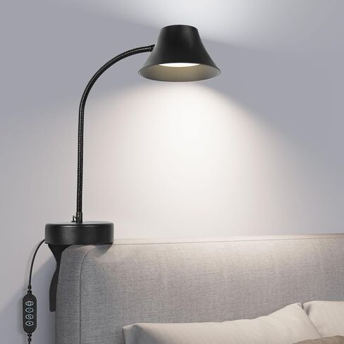 TONYFUL Bed Reading Light, Eye Care Headboard Lamp, No Drilling Headboard Light, 5 Color Temperatures & 10 Brightness Bed Lamp, Flexible Gooseneck, Top Ambient Lighting Bedside Lamp(Black) in Saudi Arabia