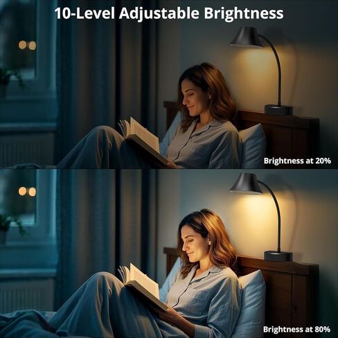 TONYFUL Bed Reading Light, Eye Care Headboard Lamp, No Drilling Headboard Light, 5 Color Temperatures & 10 Brightness Bed Lamp, Flexible Gooseneck, Top Ambient Lighting Bedside Lamp(Black) in Saudi Arabia