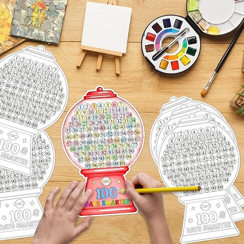 Sereliy 36 PCS 100th Day of Smarter Large Coloring Posters Paper DIY Gumball Machine Happy 100 Days Crafts Stickers for Supplies Activities (Bubble) in Saudi Arabia