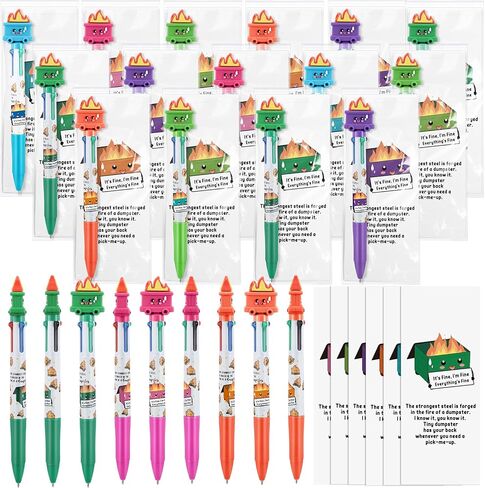 Kosiz 24 Set Christmas Funny Dumpster Accessories Office Desk Gifts, Multicolor Fire Ballpoint Pens & Encouraging Bookmarks Response Team Employee Appreciation Gift Bulk for Coworker Teacher in Saudi Arabia