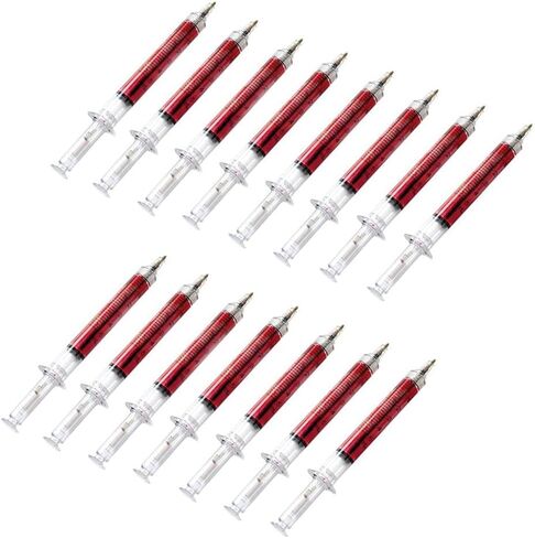 VIZIONSTAR Red Syringe Shape Pens Ball Point Pen For Hospital Nurse 1.0mm - Black Ink 15pcs (12 + 3 Gift) (Red) in Saudi Arabia