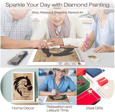 DIADAY الحصان الماس مجموعات الفن للبالغين، مجموعات اللوحة الماس 5D الحفر الكامل جولة جوهرة للمبتدئين، DIY النقاط ديكور جدار المنزل هدية 12 × 12 بوصة in Saudi Arabia