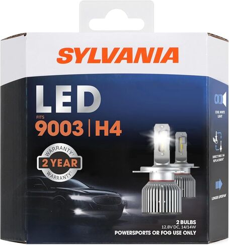 SYLVANIA 9003 LED - مصابيح الضباب للسيارات والشاحنات - المصابيح الأمامية للرياضات على الطرق الوعرة - ضوء LED أبيض بارد 6000 كيلو - مصابيح طويلة الأمد - بدون قطبية - ترقية DIY in Saudi Arabia