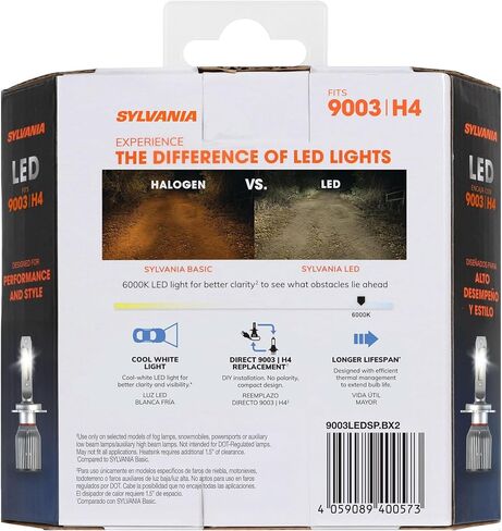SYLVANIA 9003 LED - مصابيح الضباب للسيارات والشاحنات - المصابيح الأمامية للرياضات على الطرق الوعرة - ضوء LED أبيض بارد 6000 كيلو - مصابيح طويلة الأمد - بدون قطبية - ترقية DIY in Saudi Arabia