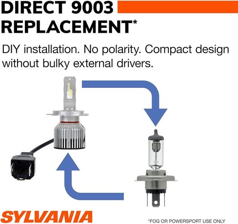 SYLVANIA 9003 LED - مصابيح الضباب للسيارات والشاحنات - المصابيح الأمامية للرياضات على الطرق الوعرة - ضوء LED أبيض بارد 6000 كيلو - مصابيح طويلة الأمد - بدون قطبية - ترقية DIY in Saudi Arabia